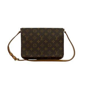 LOUIS VUITTON Authentic Brown Monogram Leather Pochette Shoulder Bag
